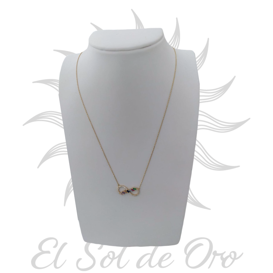 Gargantilla con dije de infinito y piedras baguette de 14k