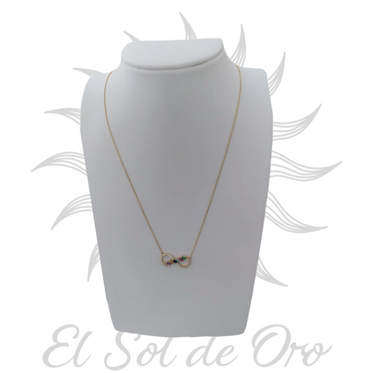 Gargantilla con dije de infinito y piedras baguette de 14k